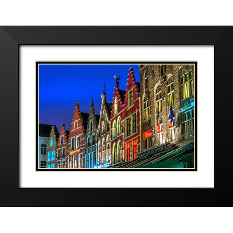 Architectural rooftops in the city center in Bruges-Belgium Black Modern Wood Framed Art Print with Double Matting by Steve Mohlenkamp