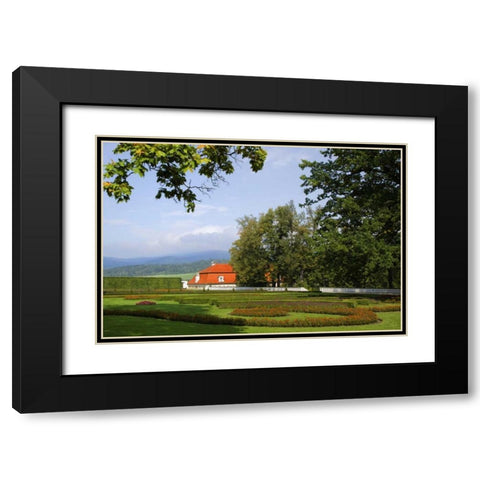 Czech Republic, Cesky Krumlov Chateau Gardens Black Modern Wood Framed Art Print with Double Matting by Flaherty, Dennis