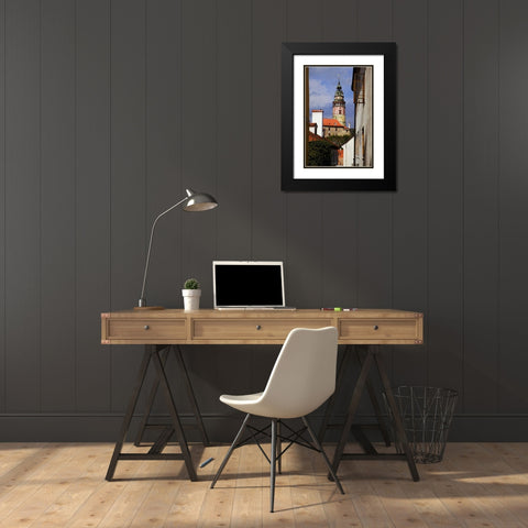 Czech Republic, Cesky Krumlov and Chateau tower Black Modern Wood Framed Art Print with Double Matting by Flaherty, Dennis