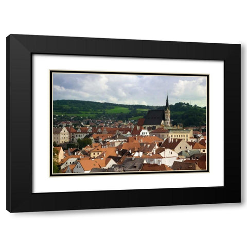 Czech Republic, Cesky Krumlov Town and hills Black Modern Wood Framed Art Print with Double Matting by Flaherty, Dennis