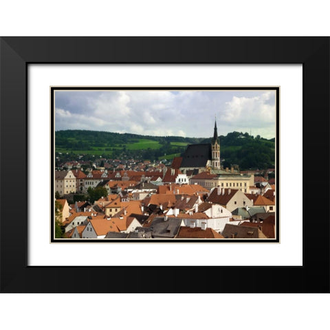 Czech Republic, Cesky Krumlov Town and hills Black Modern Wood Framed Art Print with Double Matting by Flaherty, Dennis