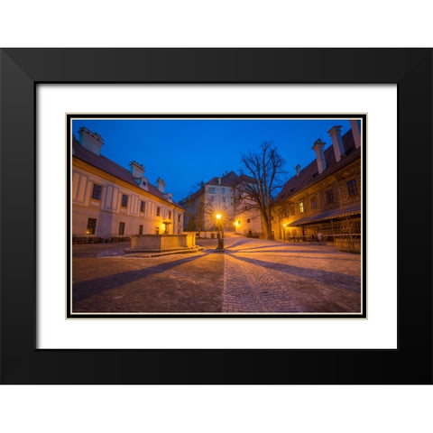 Europe-Czech Republic-Cesky Krumlov-Cesky Krumlov Castle courtyard at sunset Black Modern Wood Framed Art Print with Double Matting by Jaynes Gallery