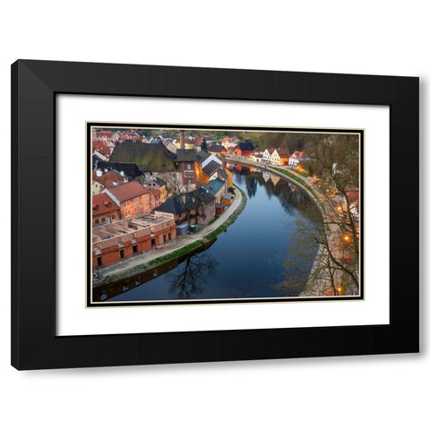 Europe-Czech Republic-Cesky Krumlov-Overview of town and Vltava River Black Modern Wood Framed Art Print with Double Matting by Jaynes Gallery