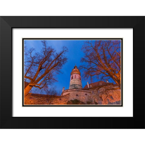 Europe-Czech Republic-Cesky Krumlov-Castle and trees at sunset Black Modern Wood Framed Art Print with Double Matting by Jaynes Gallery