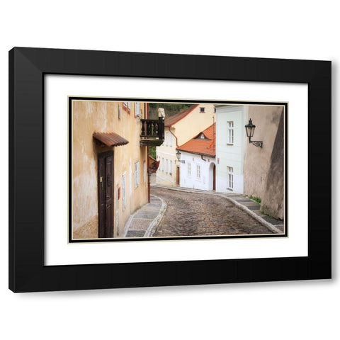 Europe-Czech Republic-Prague-Houses on cobblestone street Black Modern Wood Framed Art Print with Double Matting by Jaynes Gallery