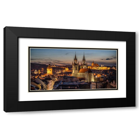 Europe-Czech Republic-Prague-Panoramic overview of city at sunset Black Modern Wood Framed Art Print with Double Matting by Jaynes Gallery