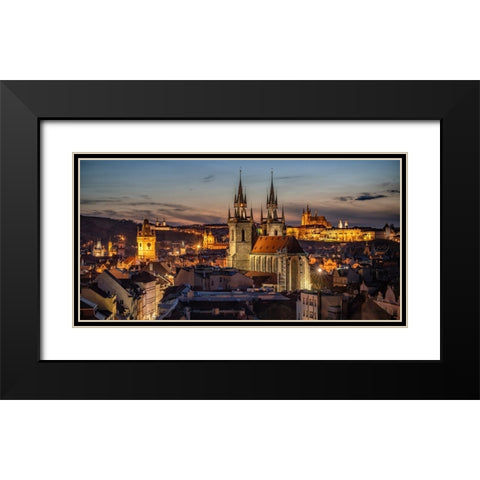 Europe-Czech Republic-Prague-Panoramic overview of city at sunset Black Modern Wood Framed Art Print with Double Matting by Jaynes Gallery