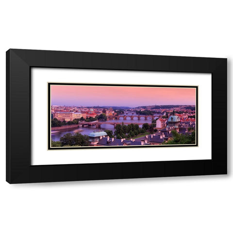 Europe-Czech Republic-Prague-Panoramic overview of Vltava River and bridges Black Modern Wood Framed Art Print with Double Matting by Jaynes Gallery