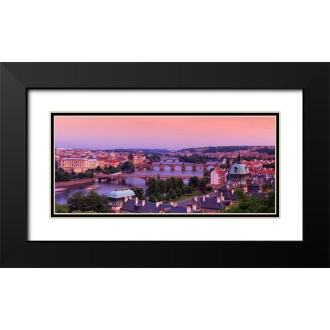 Europe-Czech Republic-Prague-Panoramic overview of Vltava River and bridges Black Modern Wood Framed Art Print with Double Matting by Jaynes Gallery