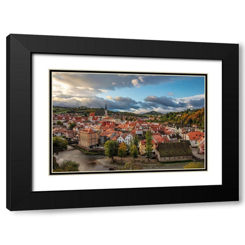 Looking down onto the village of Cesky Krumlov-Czech Republic Black Modern Wood Framed Art Print with Double Matting by Haney, Chuck