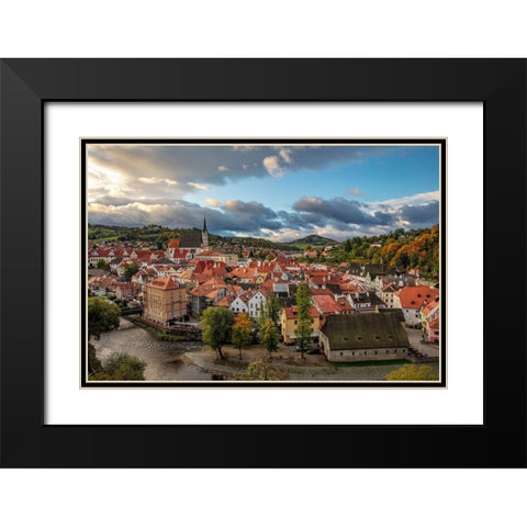 Looking down onto the village of Cesky Krumlov-Czech Republic Black Modern Wood Framed Art Print with Double Matting by Haney, Chuck