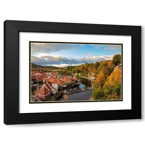 Looking down onto the village of Cesky Krumlov-Czech Republic Black Modern Wood Framed Art Print with Double Matting by Haney, Chuck