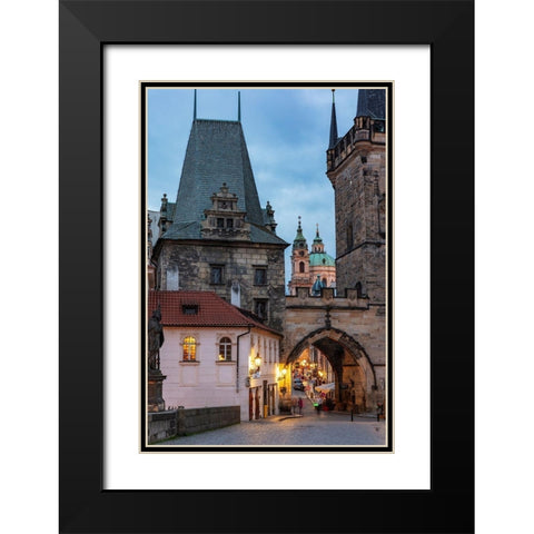 Arch of Lesser Town Bridge Tower on Charles Bridge with St Nicholas Church in Prague-Czech Republic Black Modern Wood Framed Art Print with Double Matting by Haney, Chuck