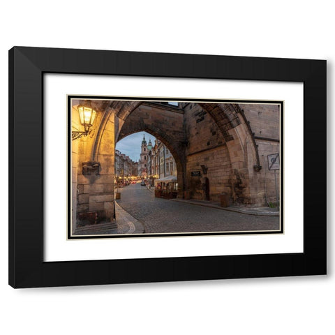 Arch of Lesser Town Bridge Tower on Charles Bridge with St Nicholas Church in Prague-Czech Republic Black Modern Wood Framed Art Print with Double Matting by Haney, Chuck
