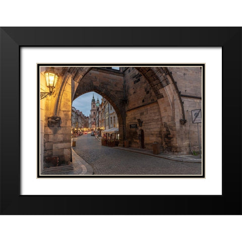 Arch of Lesser Town Bridge Tower on Charles Bridge with St Nicholas Church in Prague-Czech Republic Black Modern Wood Framed Art Print with Double Matting by Haney, Chuck