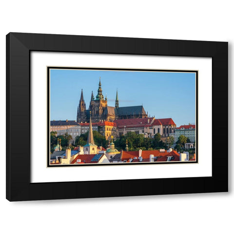 Prague-Czech Republic-St-Vitus Cathedral above roofs of city Black Modern Wood Framed Art Print with Double Matting by Haseltine, Tom