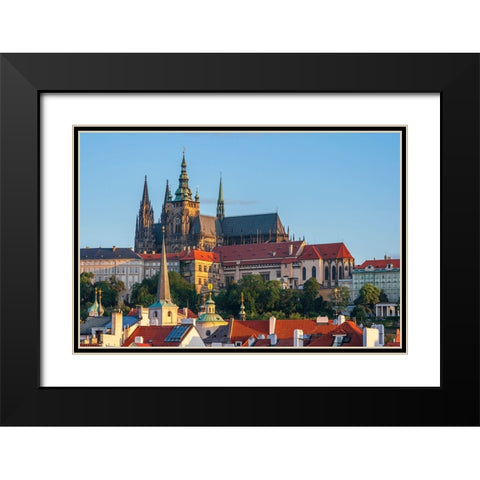 Prague-Czech Republic-St-Vitus Cathedral above roofs of city Black Modern Wood Framed Art Print with Double Matting by Haseltine, Tom