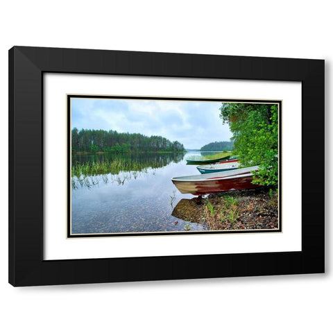 Finlandia-Savonlinna-lake bank and vegetation Black Modern Wood Framed Art Print with Double Matting by Molinari, Michele