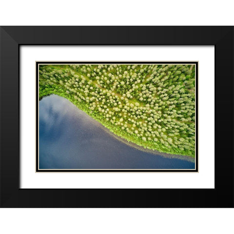 Finlandia-Savonlinna-aerial view-forest and lake Black Modern Wood Framed Art Print with Double Matting by Molinari, Michele