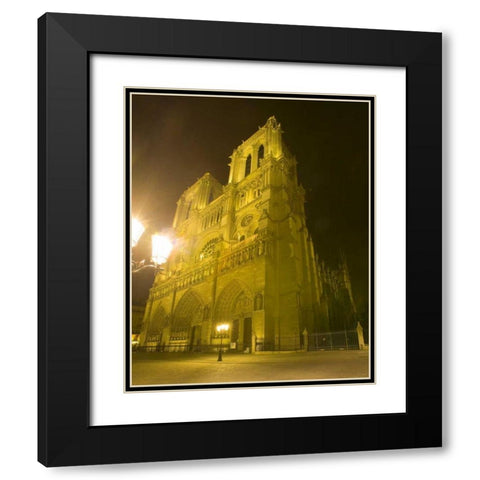 France, Paris Notre Dame Cathedral lit at night Black Modern Wood Framed Art Print with Double Matting by Zuckerman, Jim