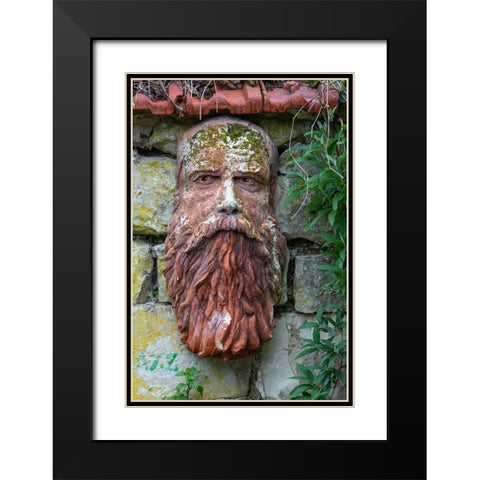 France-Giverny Stone face hanging on a stone wall  Black Modern Wood Framed Art Print with Double Matting by Jaynes Gallery