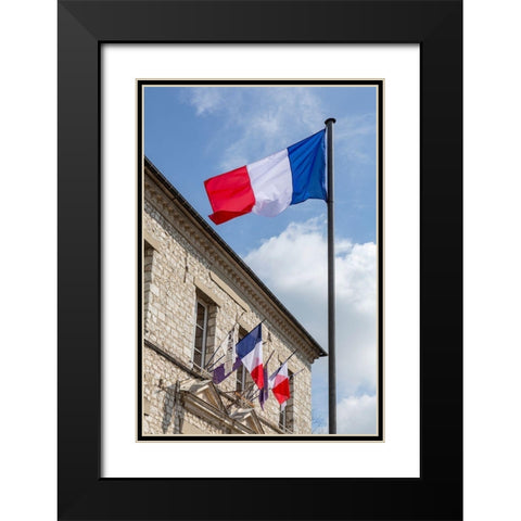 France-Giverny Flags of France in town  Black Modern Wood Framed Art Print with Double Matting by Jaynes Gallery