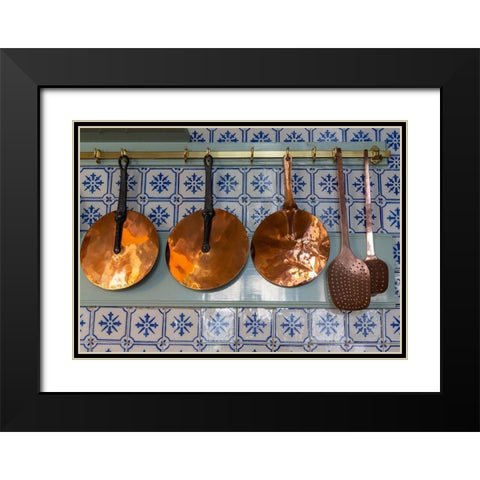 France-Giverny Copper utensils in kitchen of Monets house  Black Modern Wood Framed Art Print with Double Matting by Jaynes Gallery