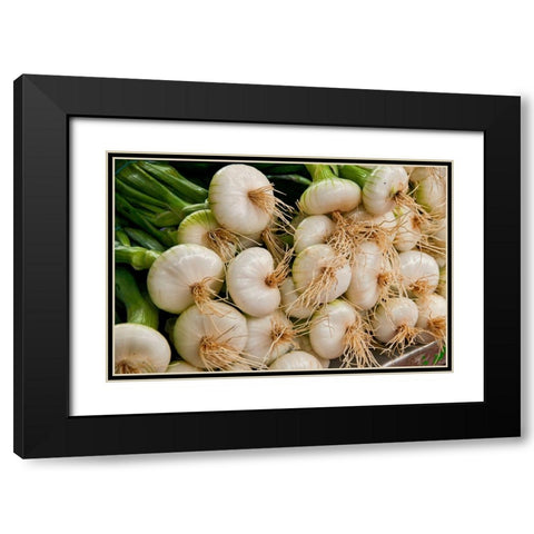 Tender Green onions are perfection at this farmers market in the French village of Louhans Black Modern Wood Framed Art Print with Double Matting by Sederquist, Betty