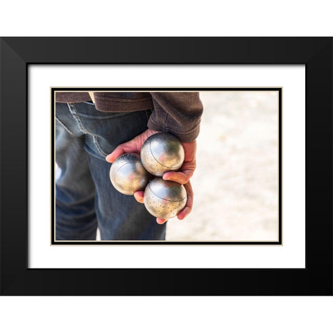 France-Haute-Vienne-Limoges Man playing boules in a park in Limoges Black Modern Wood Framed Art Print with Double Matting by Wilson, Emily