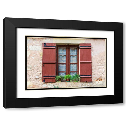 France-Dordogne-Hautefort A brown shuttered window on a house in the town of Hautefort Black Modern Wood Framed Art Print with Double Matting by Wilson, Emily