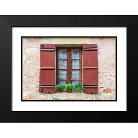France-Dordogne-Hautefort A brown shuttered window on a house in the town of Hautefort Black Modern Wood Framed Art Print with Double Matting by Wilson, Emily