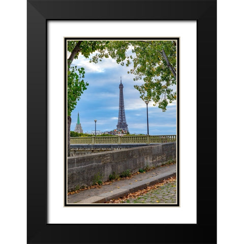 Paris. Eiffel Tower in territorial and street view. Black Modern Wood Framed Art Print with Double Matting by Wilson, Emily M.