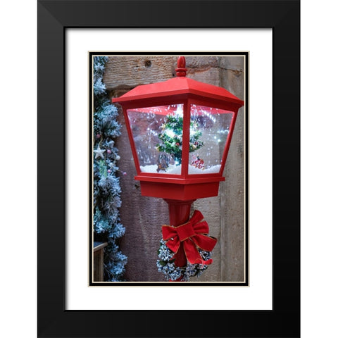 Strasbourg-France Christmas red lamp post with blowing snow inside Black Modern Wood Framed Art Print with Double Matting by McRoberts, Julien