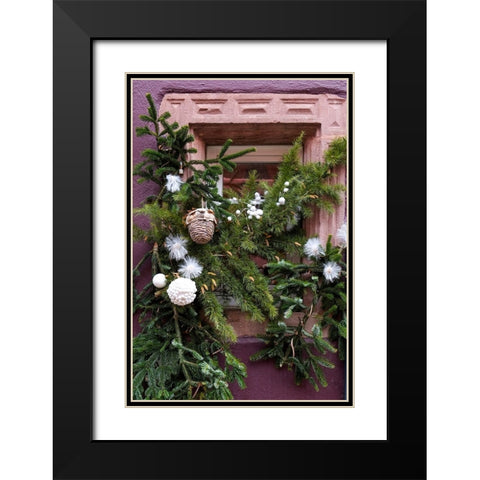 Riquewihr-France Village established 1400s in Alsace Region Window decorated Christmas ornaments Black Modern Wood Framed Art Print with Double Matting by McRoberts, Julien