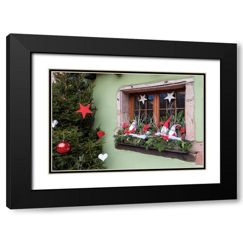 Riquewihr-France Village established 1400s in Alsace Region Window decorated Christmas ornaments Black Modern Wood Framed Art Print with Double Matting by McRoberts, Julien