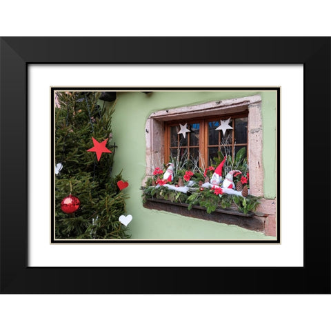 Riquewihr-France Village established 1400s in Alsace Region Window decorated Christmas ornaments Black Modern Wood Framed Art Print with Double Matting by McRoberts, Julien