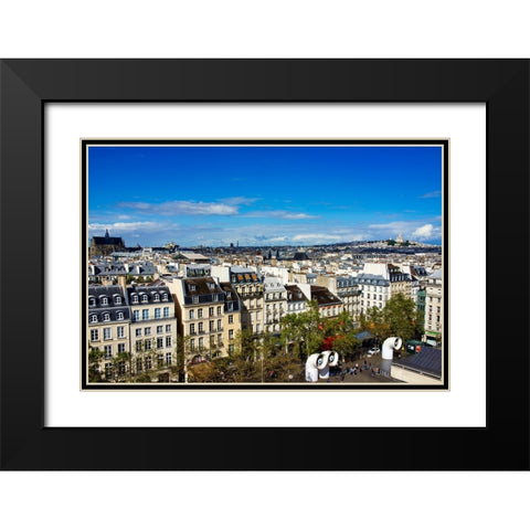 France-Paris Houses facing Beaubourg-Centre Pompidou square-Eiffel tower on the far left Black Modern Wood Framed Art Print with Double Matting by Molinari, Michele