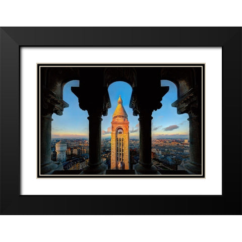 Paris-France-skyline with Eiffel Tower from the screecher dome balcony Black Modern Wood Framed Art Print with Double Matting by Steve Mohlenkamp