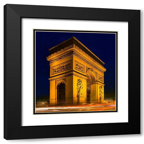 Traffic passes the Arch de Triumph on the Champs Elysee in Paris-France Black Modern Wood Framed Art Print with Double Matting by Steve Mohlenkamp