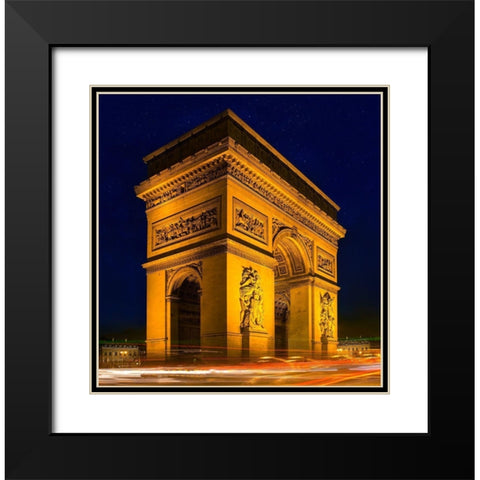 Traffic passes the Arch de Triumph on the Champs Elysee in Paris-France Black Modern Wood Framed Art Print with Double Matting by Steve Mohlenkamp