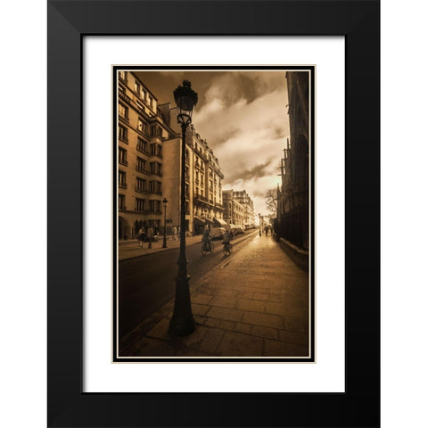 Bicycle riders beside Notre Dame Cathedral and her gargoyles in Paris-France Black Modern Wood Framed Art Print with Double Matting by Steve Mohlenkamp