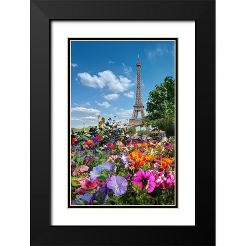Fall and Eiffel Tower in Paris-France Black Modern Wood Framed Art Print with Double Matting by Steve Mohlenkamp
