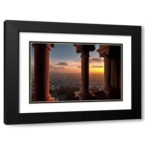 Sunset in Paris-France from the screecher with distant Eiffel Tower Black Modern Wood Framed Art Print with Double Matting by Steve Mohlenkamp