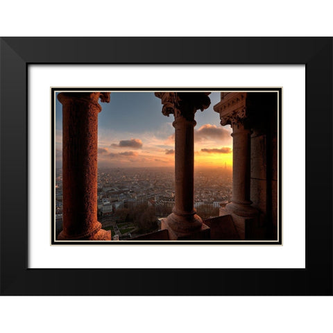 Sunset in Paris-France from the screecher with distant Eiffel Tower Black Modern Wood Framed Art Print with Double Matting by Steve Mohlenkamp