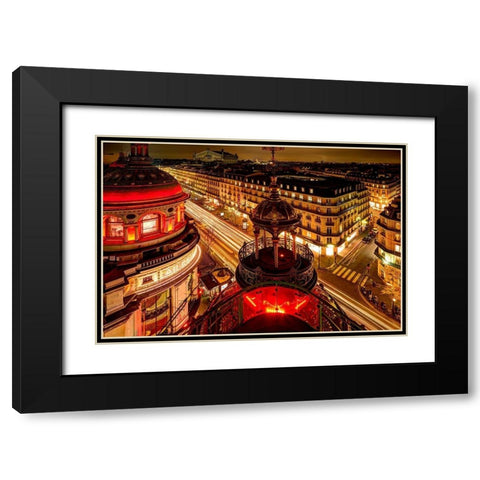 Night time Paris skyline from balcony Black Modern Wood Framed Art Print with Double Matting by Steve Mohlenkamp