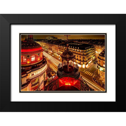 Night time Paris skyline from balcony Black Modern Wood Framed Art Print with Double Matting by Steve Mohlenkamp