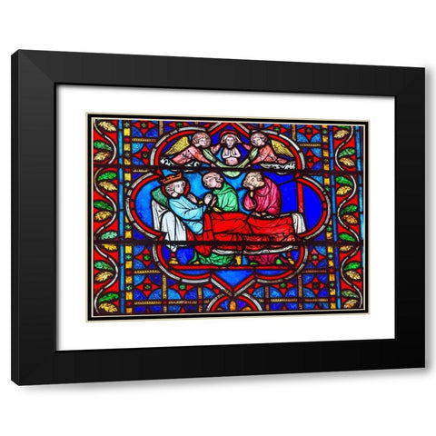 King Death Bed Angels Medieval Stories stained glass-Notre Dame Cathedral-Paris-France  Black Modern Wood Framed Art Print with Double Matting by Perry, William
