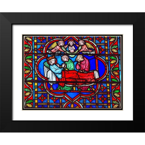 King Death Bed Angels Medieval Stories stained glass-Notre Dame Cathedral-Paris-France  Black Modern Wood Framed Art Print with Double Matting by Perry, William