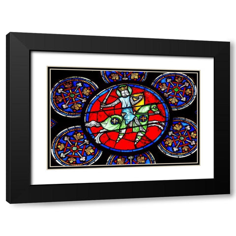 Armed Knight Sword stained glass-Notre Dame Cathedral-Paris-France  Black Modern Wood Framed Art Print with Double Matting by Perry, William