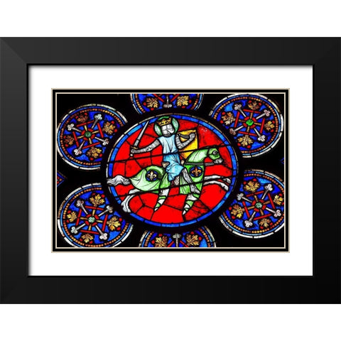 Armed Knight Sword stained glass-Notre Dame Cathedral-Paris-France  Black Modern Wood Framed Art Print with Double Matting by Perry, William